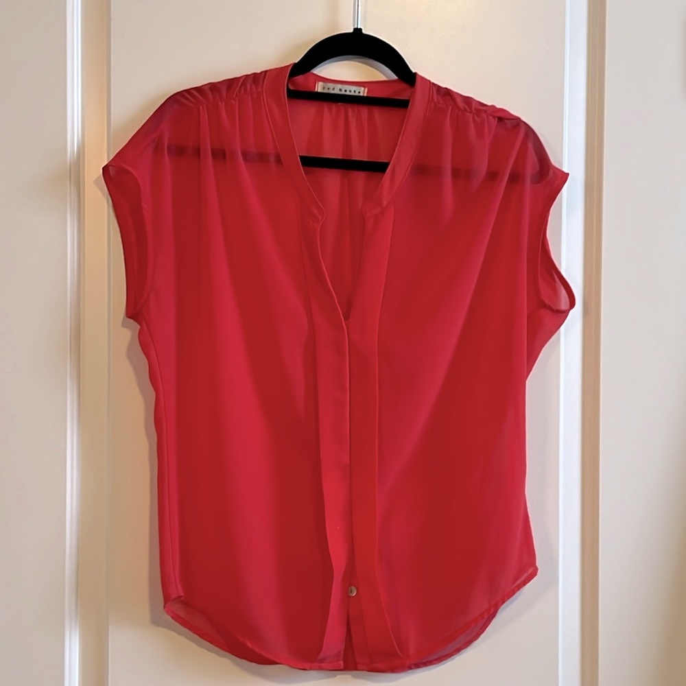Red Haute sheer coral blouse - Picture 3 of 7